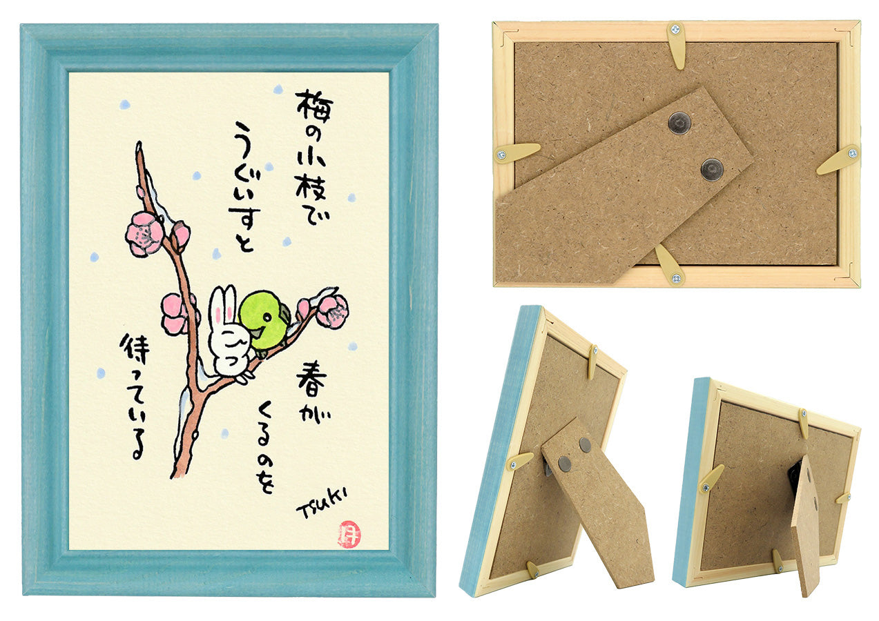 西村月 額絵:S size額色レッド完売* 梅の小枝で うぐいすと【春】