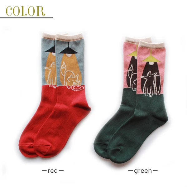 ストーリーソックス【イソップ寓話】:きつねとつるのごちそう