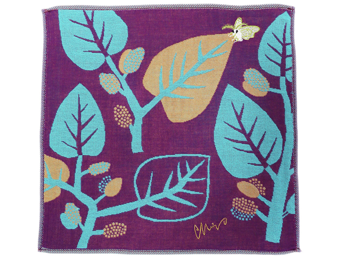 morita MiW ガーゼハンカチ 花とカイコ(パープル)