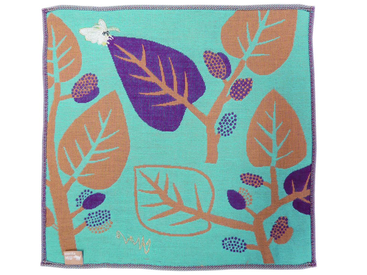 morita MiW ガーゼハンカチ 花とカイコ(パープル)