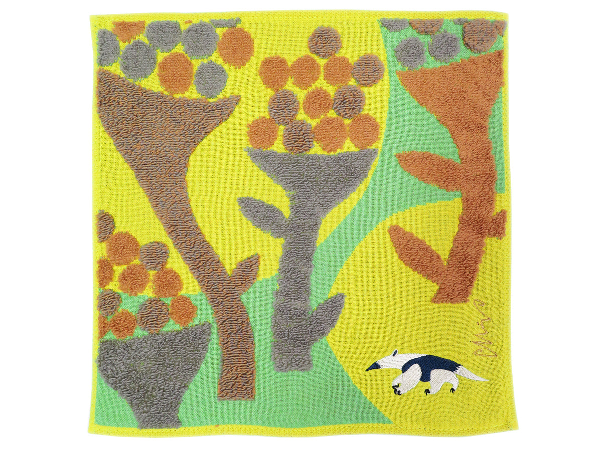 morita MiW ガーゼパイルハンカチ アリクイと踊る花(イエロー)