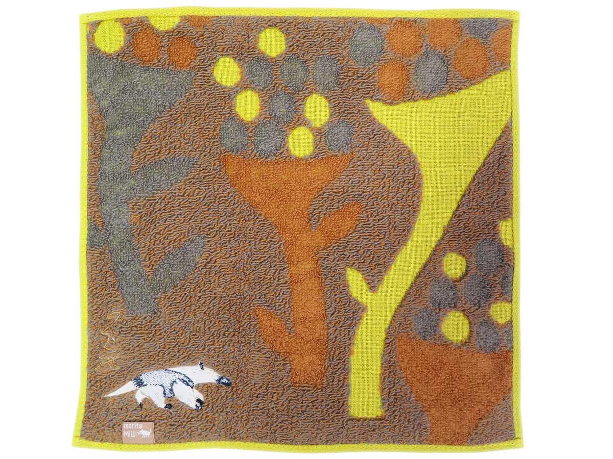 morita MiW ガーゼパイルハンカチ アリクイと踊る花(イエロー)