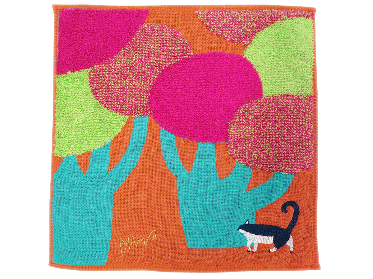 morita MiW ガーゼパイルハンカチ ネコと大きな街路樹(オレンジ)