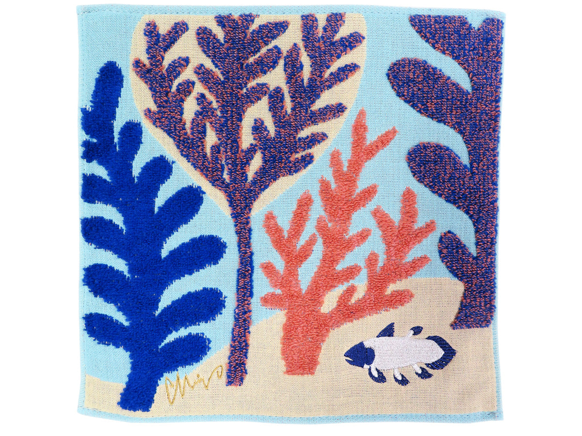 morita MiW ガーゼパイルハンカチ シーラカンスと海の森(ブルー)