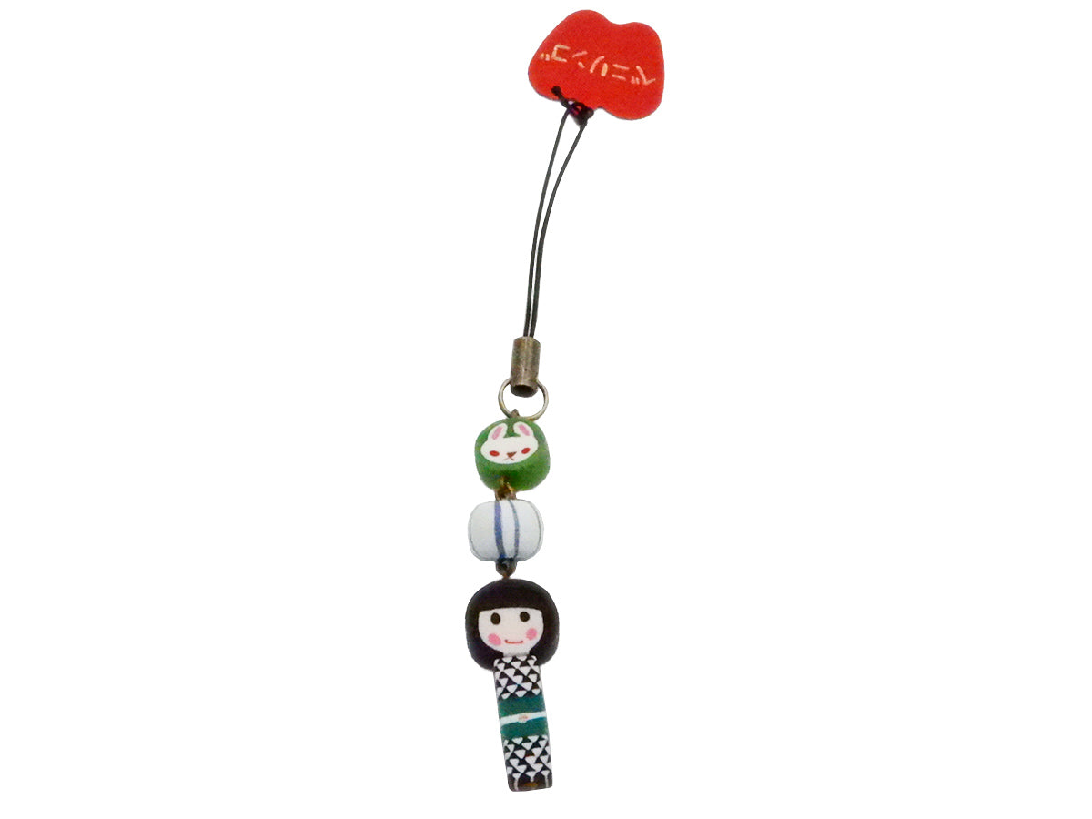 ベニリンゴ おかっぱちゃんストラップ(緑:A)