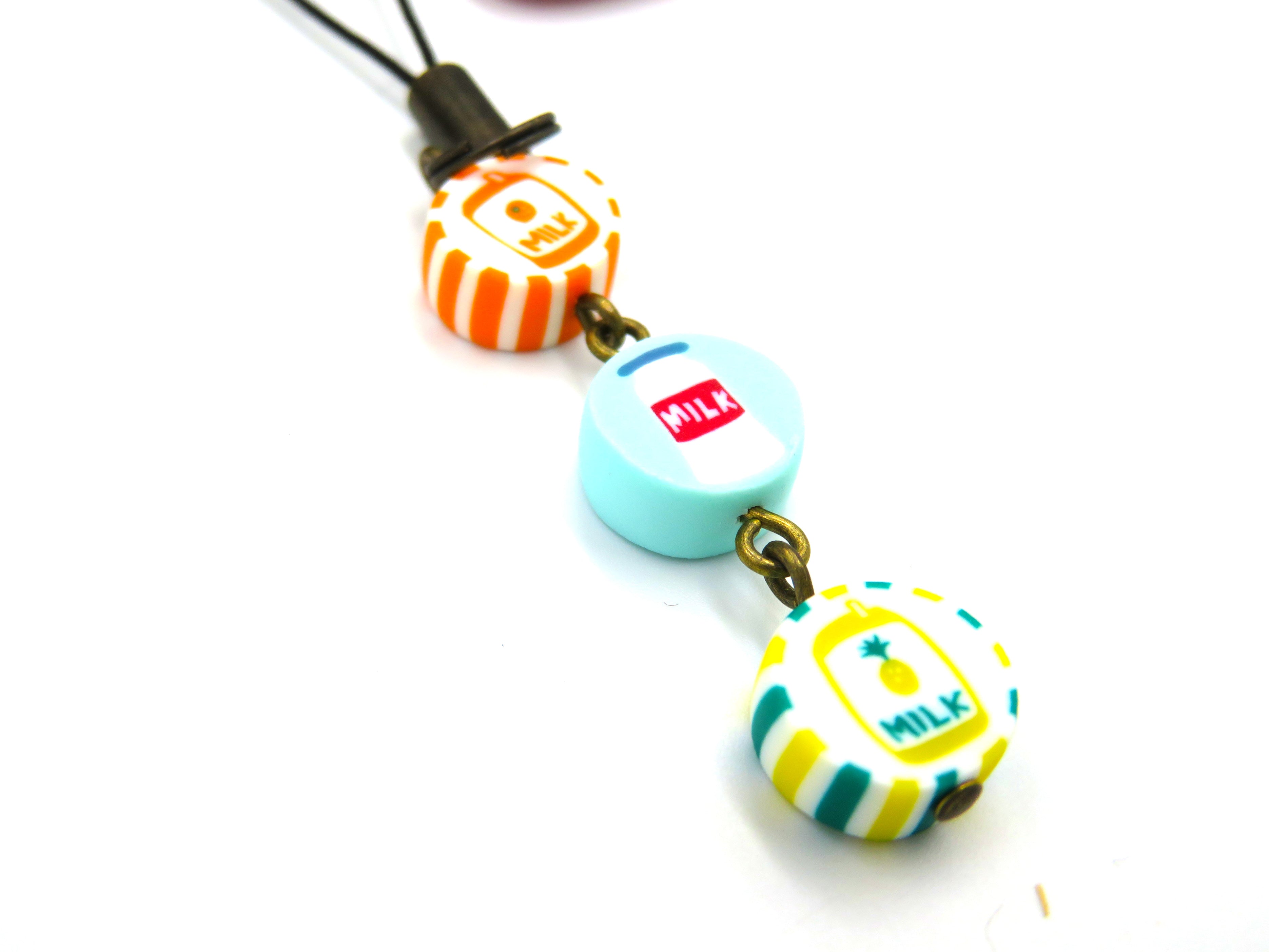 ベニリンゴ オリジナル3連ストラップ(オレンジ牛乳・牛乳瓶・パイン牛乳)