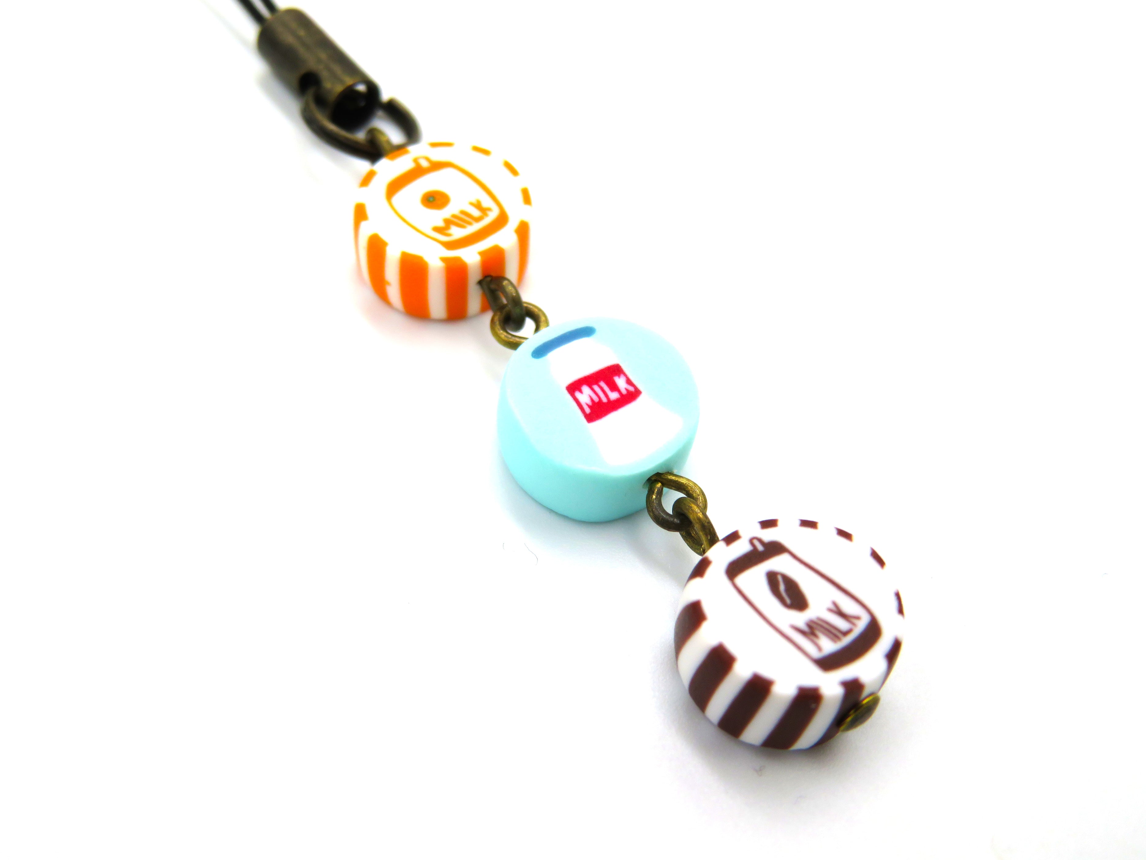 ベニリンゴ オリジナル3連ストラップ(オレンジ牛乳・牛乳瓶・コーヒー牛乳)