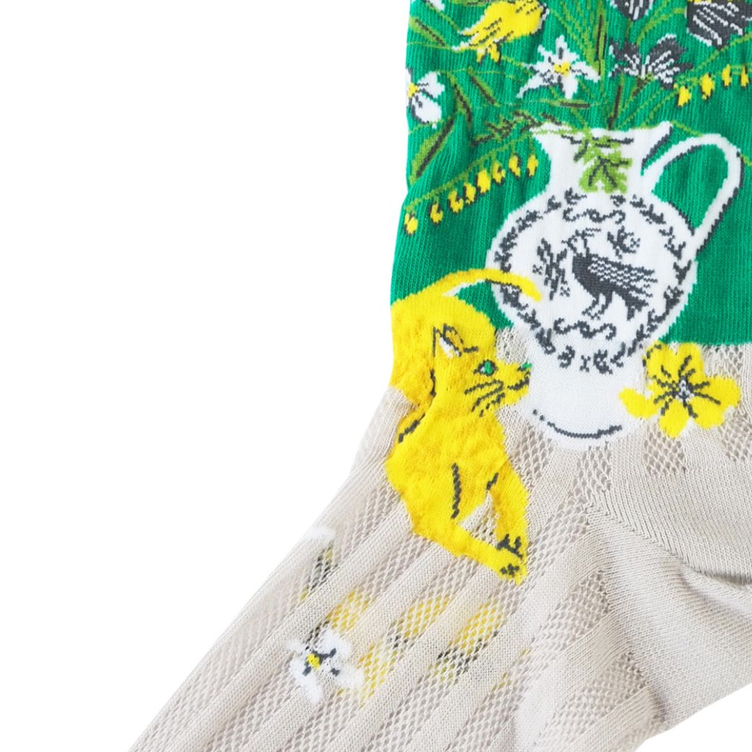--andè--ハイゲージ クルーソックス：フローラルライフグリーン/081