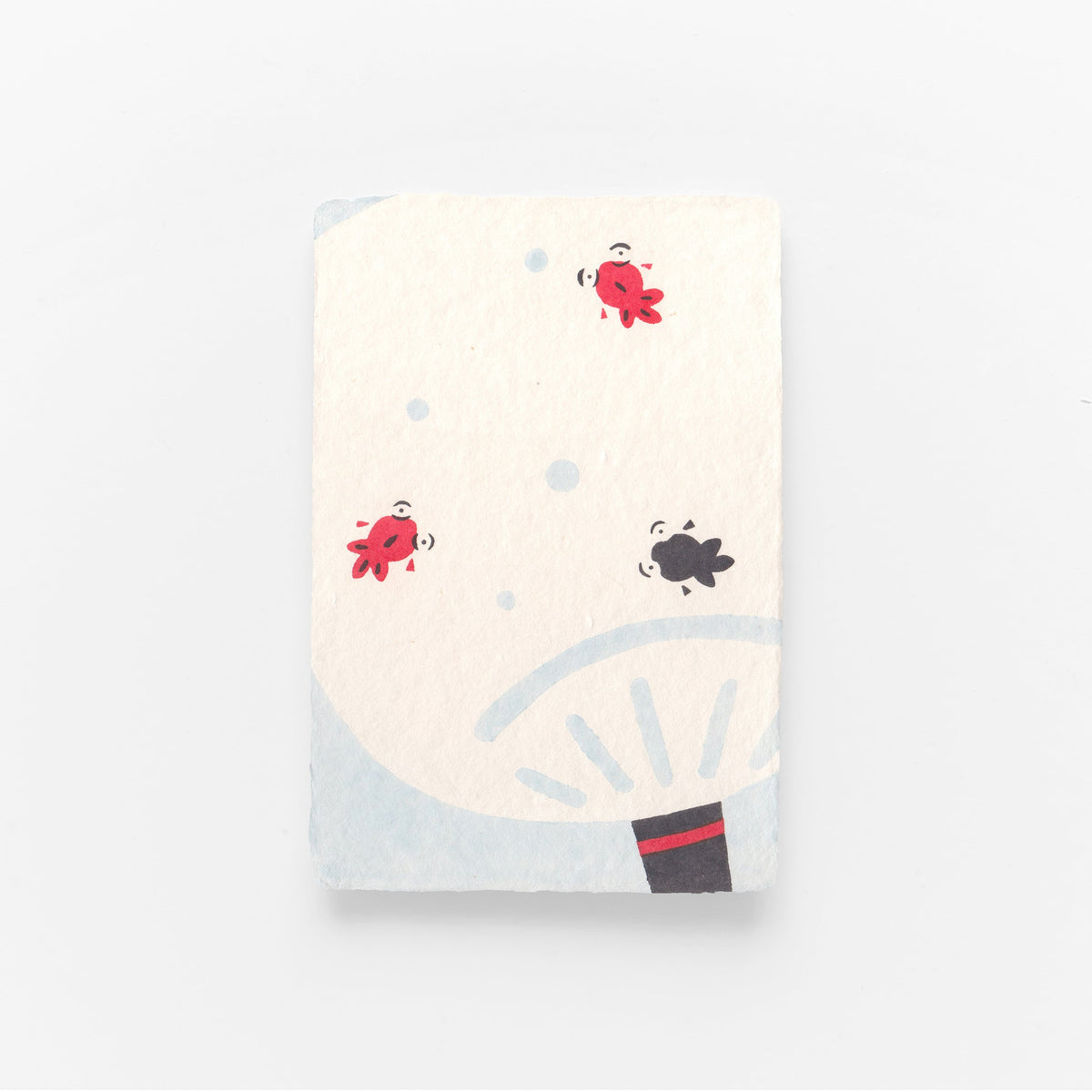 手摺り型染め葉書　うちわ金魚