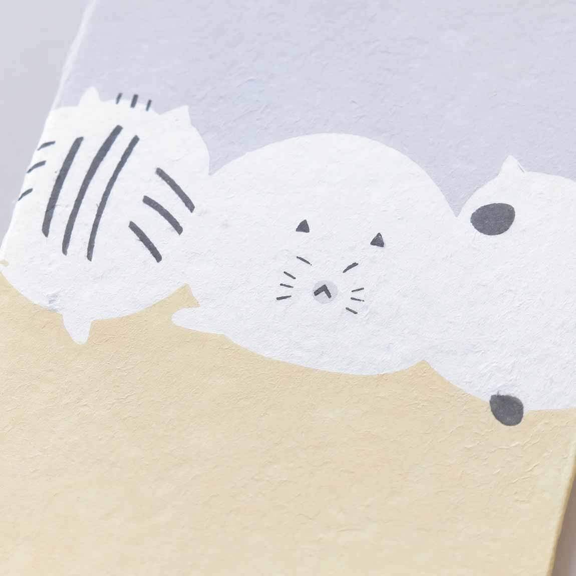 手摺り型染め葉書　猫三匹