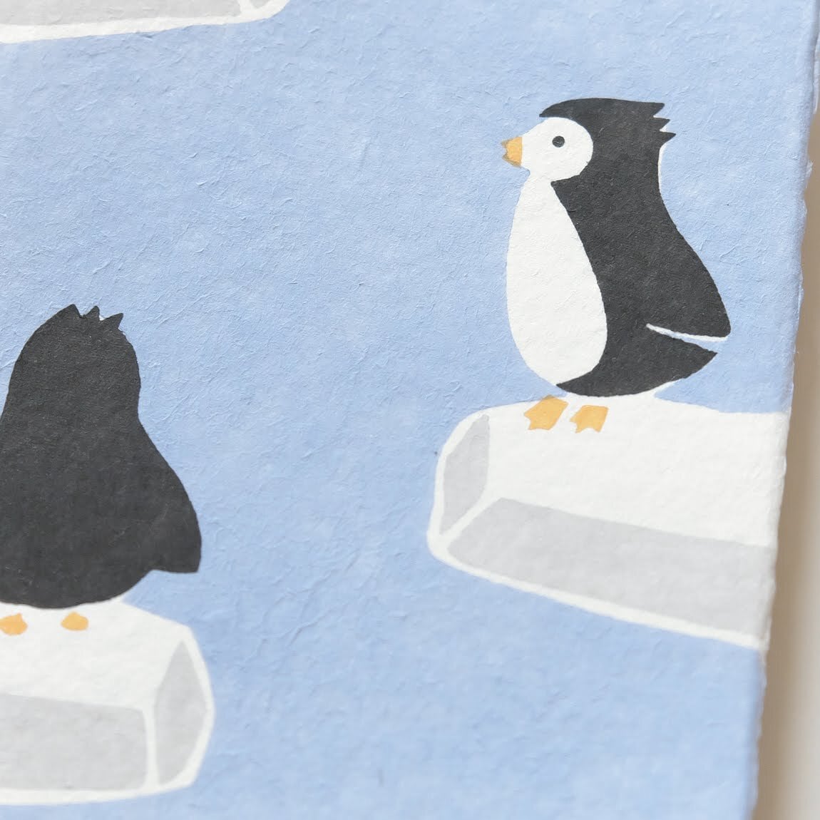 手摺り型染め葉書　ペンギン