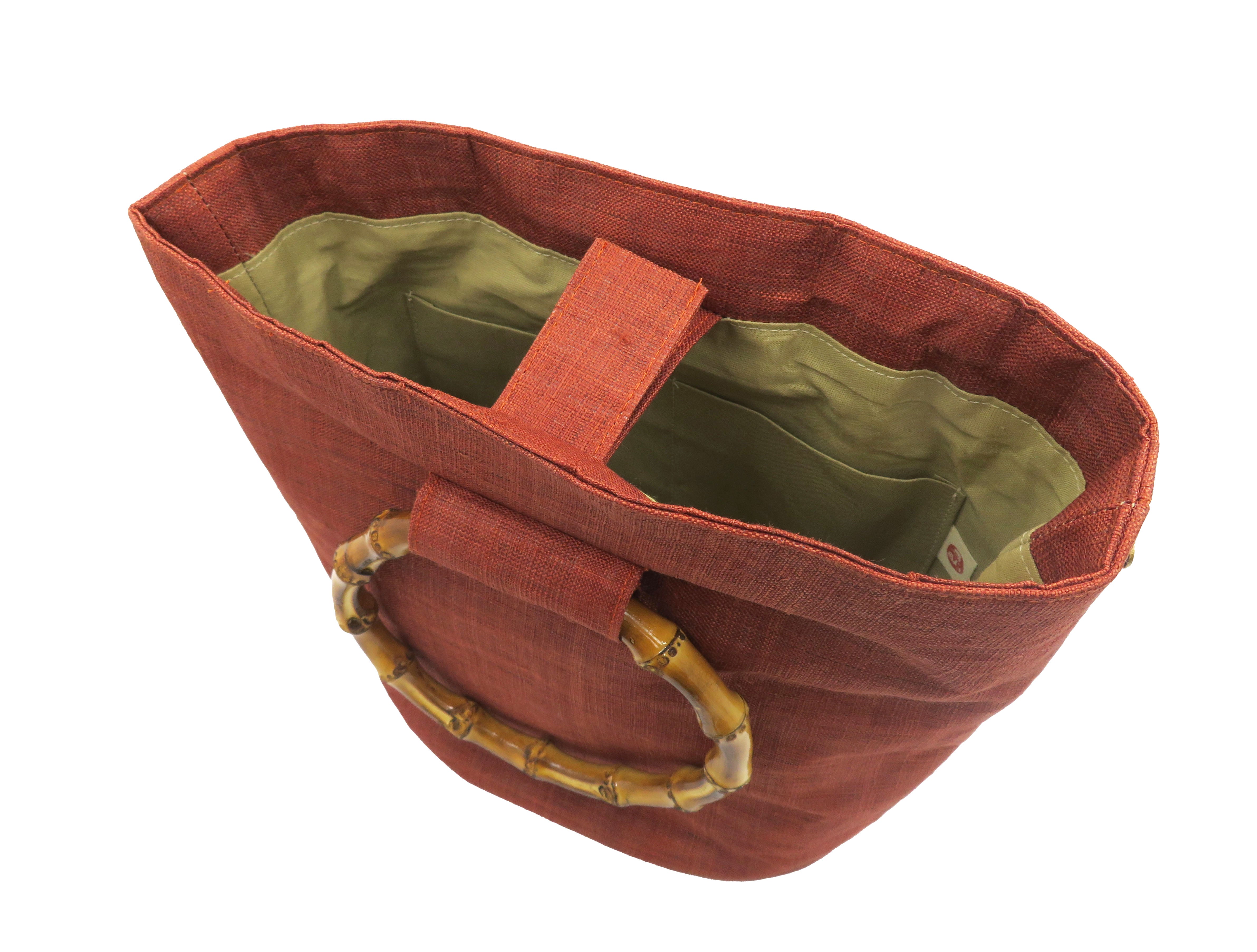 井上企画・幡　手織り麻竹手バッグ　さび朱