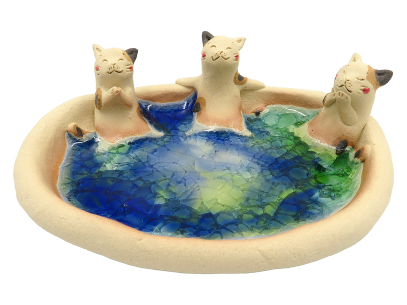 ふじいかずのり 3匹の水浴び皿　猫