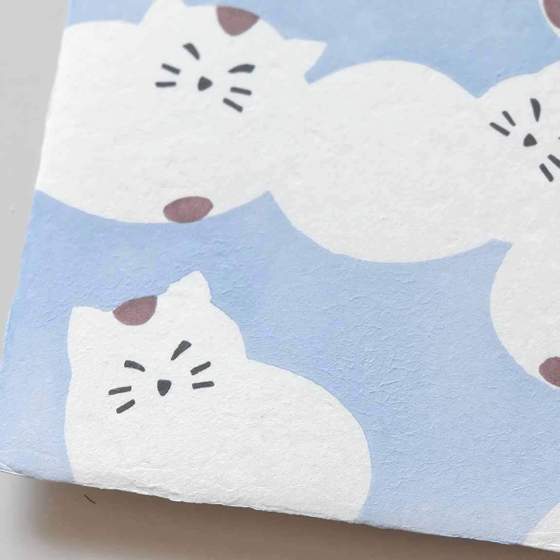 手摺り型染め葉書　猫いっぱい