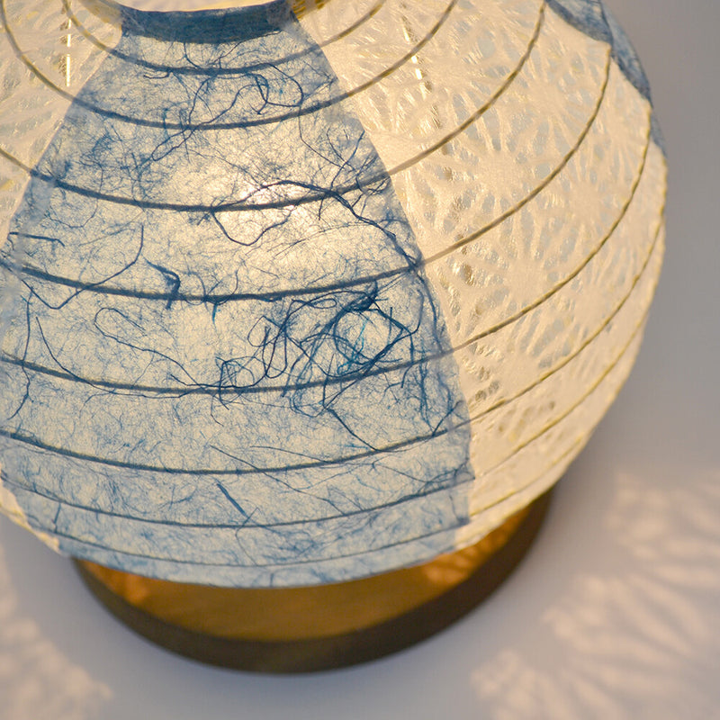【日本製和紙照明】和風照明テーブルライト:天神ブルー×麻葉白（2面）