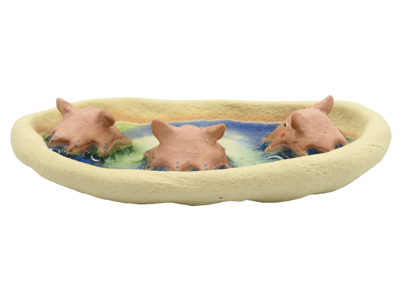 ふじいかずのり 3匹の水浴び皿　メンダコ