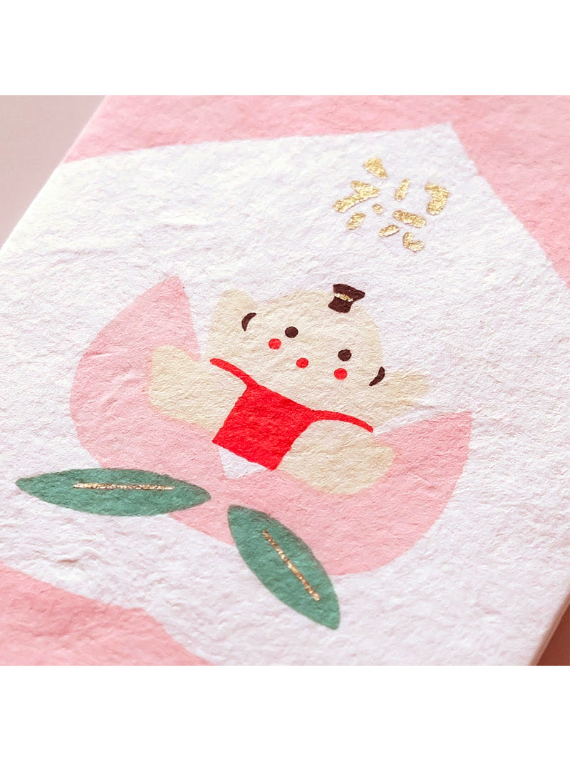 手摺り型染め金封：桃太郎